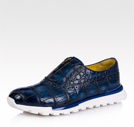 Alligator Leather Walking Sneakers-Blue