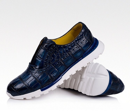 Alligator Leather Walking Sneakers-Blue-Display