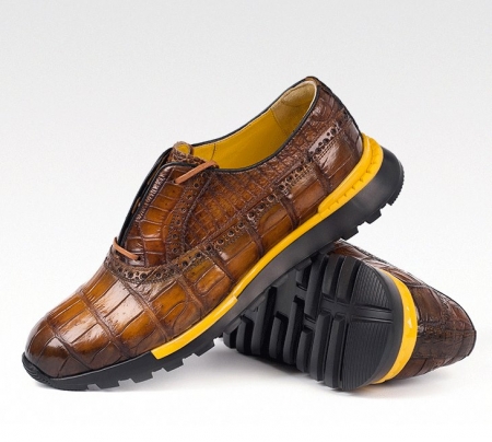 Alligator Leather Walking Sneakers-Brown-Display
