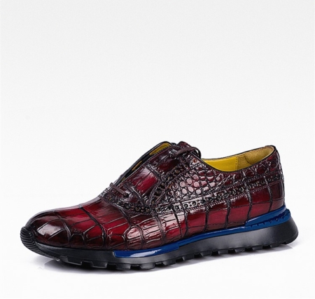 Alligator Leather Walking Sneakers-Burgundy