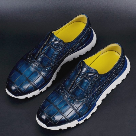 Alligator Leather Walking Sneakers Lightweight Running Shoes-Blue