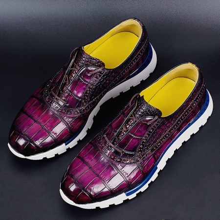 Alligator Leather Walking Sneakers Lightweight Running Shoes-Purple
