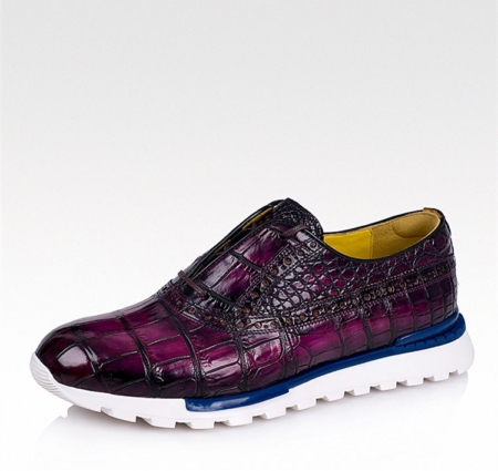 Alligator Leather Walking Sneakers-Purple