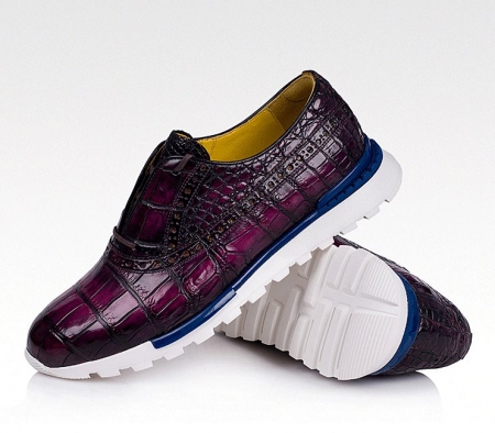 Alligator Leather Walking Sneakers-Purple-Display