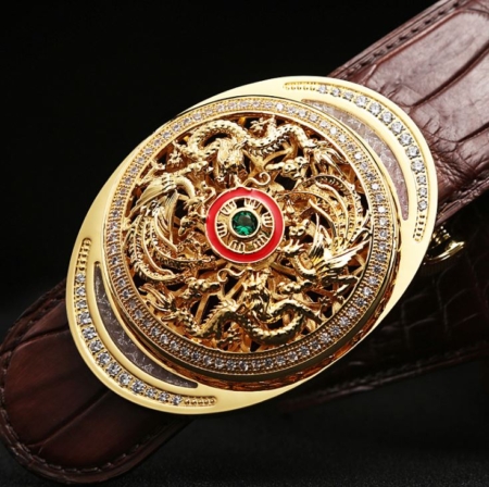 Alligator Skin Belt-Fenghuang Pattern Pin Buckle-Golden