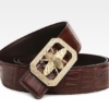 Alligator Skin Belt with Natural Zircons and Bee Pattern Pin Buckle-Brown
