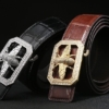Alligator Skin Belt with Natural Zircons and Bee Pattern Pin Buckle-Display