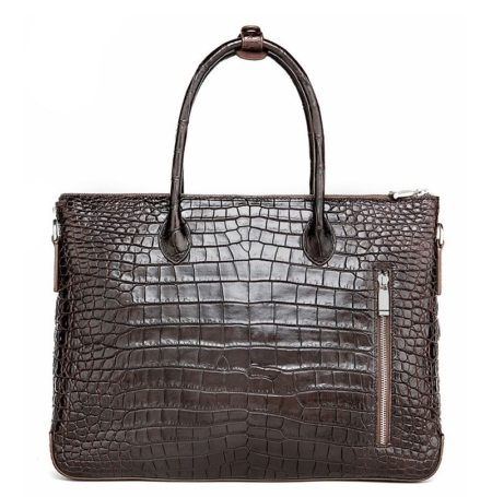 Casual Alligator Leather Padlock Briefcase Shoulder Cross-body Laptop Business Bag-Back