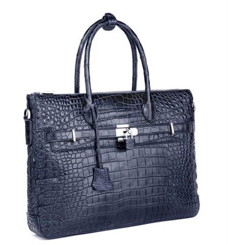 Casual Alligator Leather Padlock Briefcase Shoulder Cross-body Laptop Business Bag-Blue-1