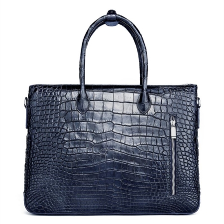 Casual Alligator Leather Padlock Briefcase Shoulder Cross-body Laptop Business Bag-Blue-Back