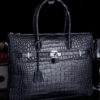 Casual Alligator Leather Padlock Briefcase Shoulder Cross-body Laptop Business Bag-Blue-Display
