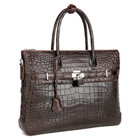 Casual Alligator Leather Padlock Briefcase Shoulder Cross-body Laptop Business Bag-Brown