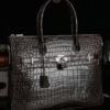 Casual Alligator Leather Padlock Briefcase Shoulder Cross-body Laptop Business Bag-Brown-Display