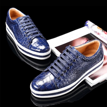 Casual Alligator Leather Shoes Alligator Leather Lace Up Sneakers for Men-Blue