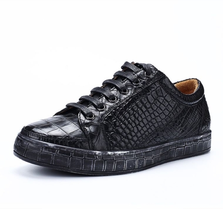 Classic Alligator Leather Sneakers Low Top Mens Fashion Alligator Sneakers-Black