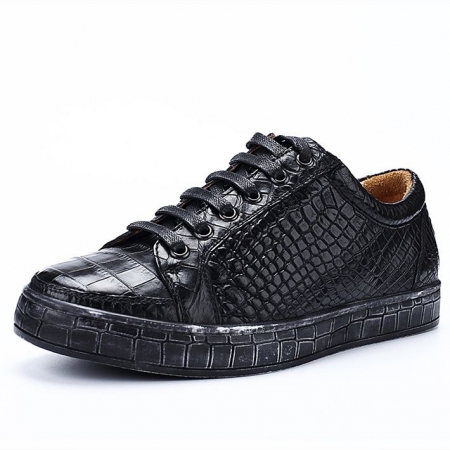Classic Alligator Leather Sneakers Low Top Mens Fashion Alligator Sneakers-Black