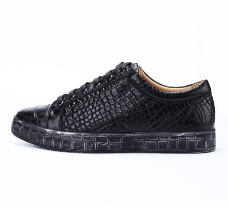 Classic Alligator Leather Sneakers Low Top Mens Fashion Alligator Sneakers-Black-Side