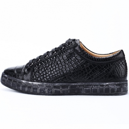 Classic Alligator Leather Sneakers Low Top Mens Fashion Alligator Sneakers-Black-Side