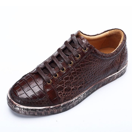 Classic Alligator Leather Sneakers Low Top Mens Fashion Alligator Sneakers-Brown