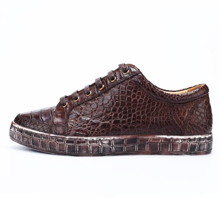 Classic Alligator Leather Sneakers Low Top Mens Fashion Alligator Sneakers-Brown-Side