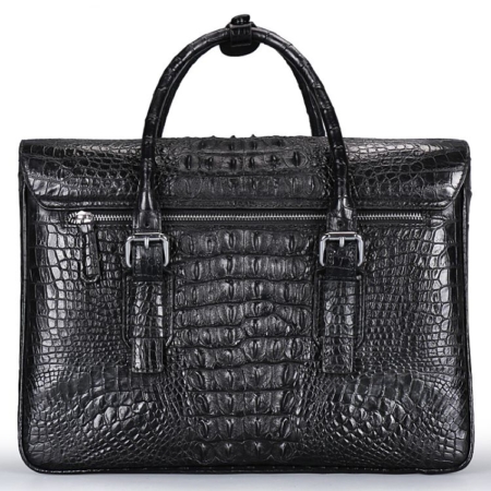 Crocodile Leather Flapover Briefcase Messenger Bag-Back