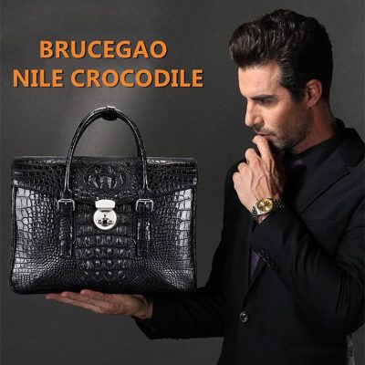 Crocodile Leather Flapover Briefcase Messenger Bag-Display
