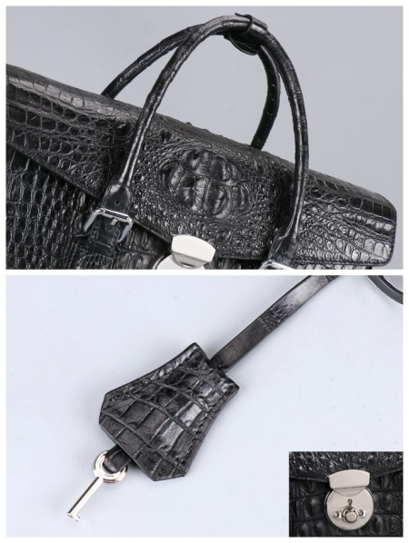 Crocodile Leather Flapover Briefcase Messenger Bag-Lock
