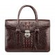 Crocodile Leather Flapover Briefcase Messenger Bag with Lock-Brown