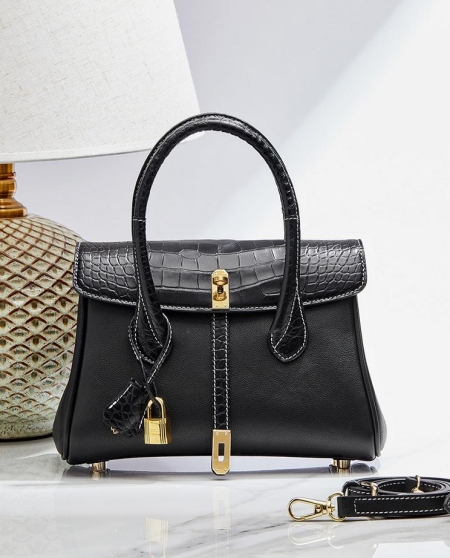 Crocodile Leather Padlock Shoulder Handbag Tote Top Handle Handbag for Women