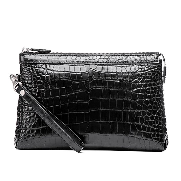 Designer Alligator Leather Large Wallet With Strap Wristlet Clutch Bag for Men