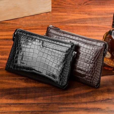 Designer Alligator Leather Large Wallet With Strap Wristlet Clutch Bag for Men-Display