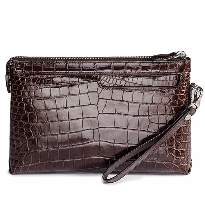 Designer Alligator Leather Large Wallet With Strap Wristlet Clutch Bag for Men