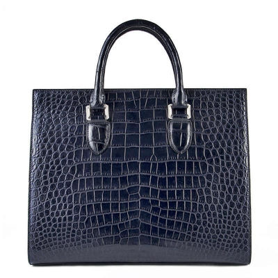 Formal Alligator Leather Briefcase Shoulder Laptop Business Bag-Blue