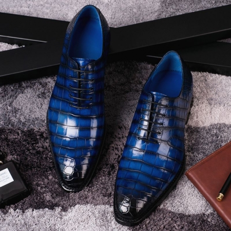 Genuine Alligator Leather Derby Shoes in Goodyear Welt-Blue-Display