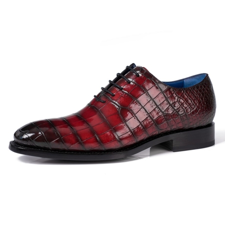 Genuine Alligator Leather Derby Shoes in Goodyear Welt-Burgundy