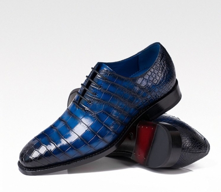 Genuine Alligator Leather Derby Shoes in Goodyear Welt for Men-Blue