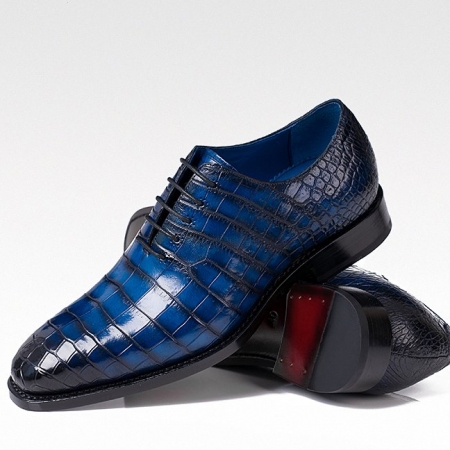 Genuine Alligator Leather Derby Shoes in Goodyear Welt for Men-Blue