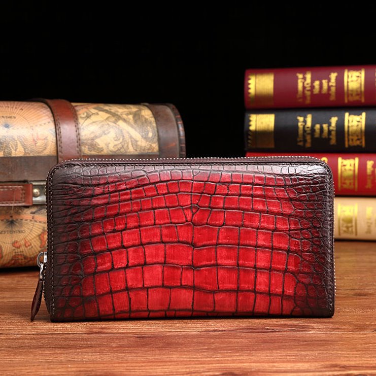 Business Clutch Bag Leather Crocodile Mens Double Zipper Long Wallet Card  Holder