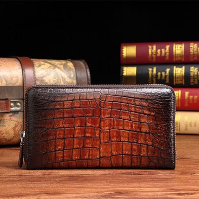 Handcrafted Alligator Leather Wallets Business Organizer Purse for Men-Cognac
