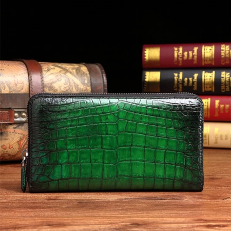 Handcrafted Alligator Leather Wallets Business Organizer Purse for Men-Green