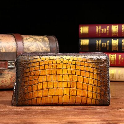 Purple Genuine Alligator Crocodile Leather Skin Bifold Wallet Card for men‘s