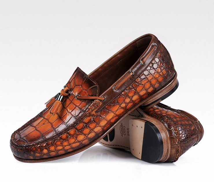 Handmade Men Crocodile Leather Brown Bit Loafer Shoes Peas -  Norway