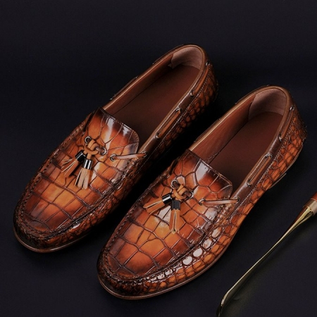Handcrafted Men's Alligator Classic Tassel Loafer Leather Lined Shoes-Brown