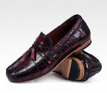 Handcrafted Men's Alligator Classic Tassel Loafer Leather Lined Shoes-Burgundy-1