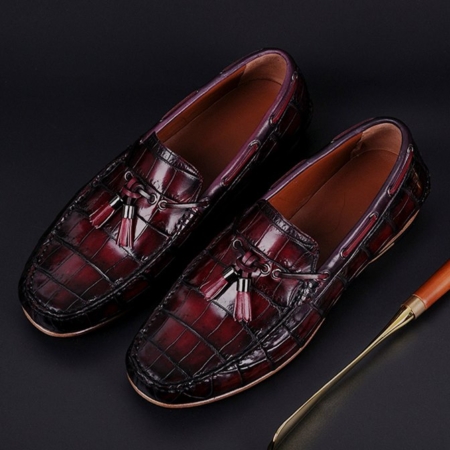 Handcrafted Men's Alligator Classic Tassel Loafer Leather Lined Shoes-Burgundy