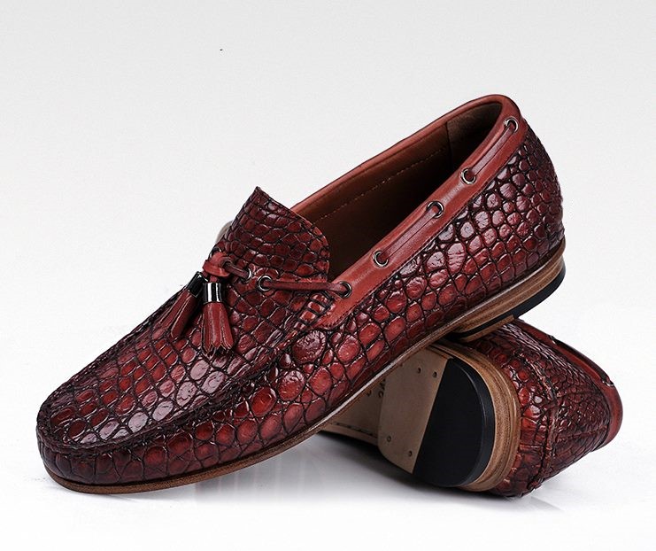 Handcrafted Men's Alligator Classic Tassel Loafer Leather Lined Shoes