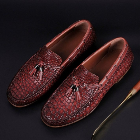 Handcrafted Men's Alligator Classic Tassel Loafer Leather Lined Shoes-Cognac