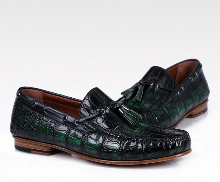 Genuine Beige Lizard & Green Alligator Loafer 12-US Men's main image 0