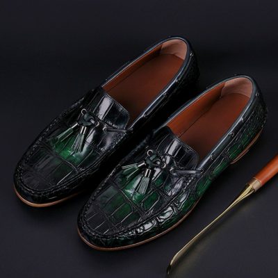 Handcrafted Men's Alligator Classic Tassel Loafer Leather Lined Shoes-Green