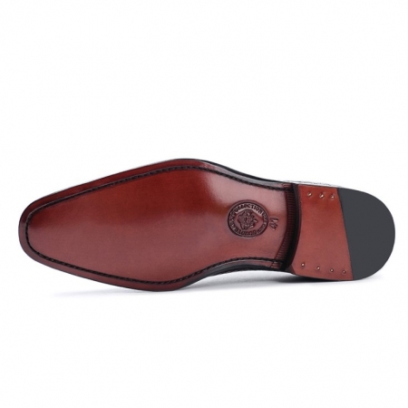 Handcrafted Men's Premium Alligator Skin Derby Shoes-Burgundy-Sole